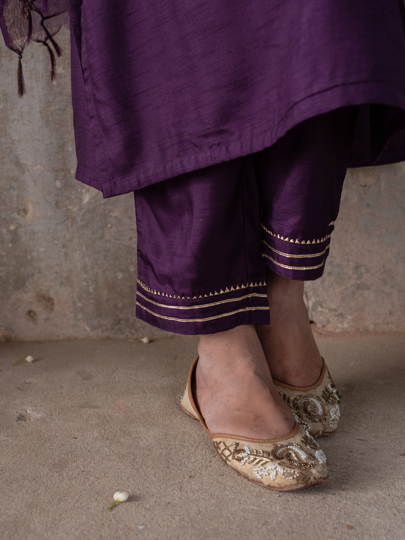 Deep Purple Silk Complete Suit Set For Women's
