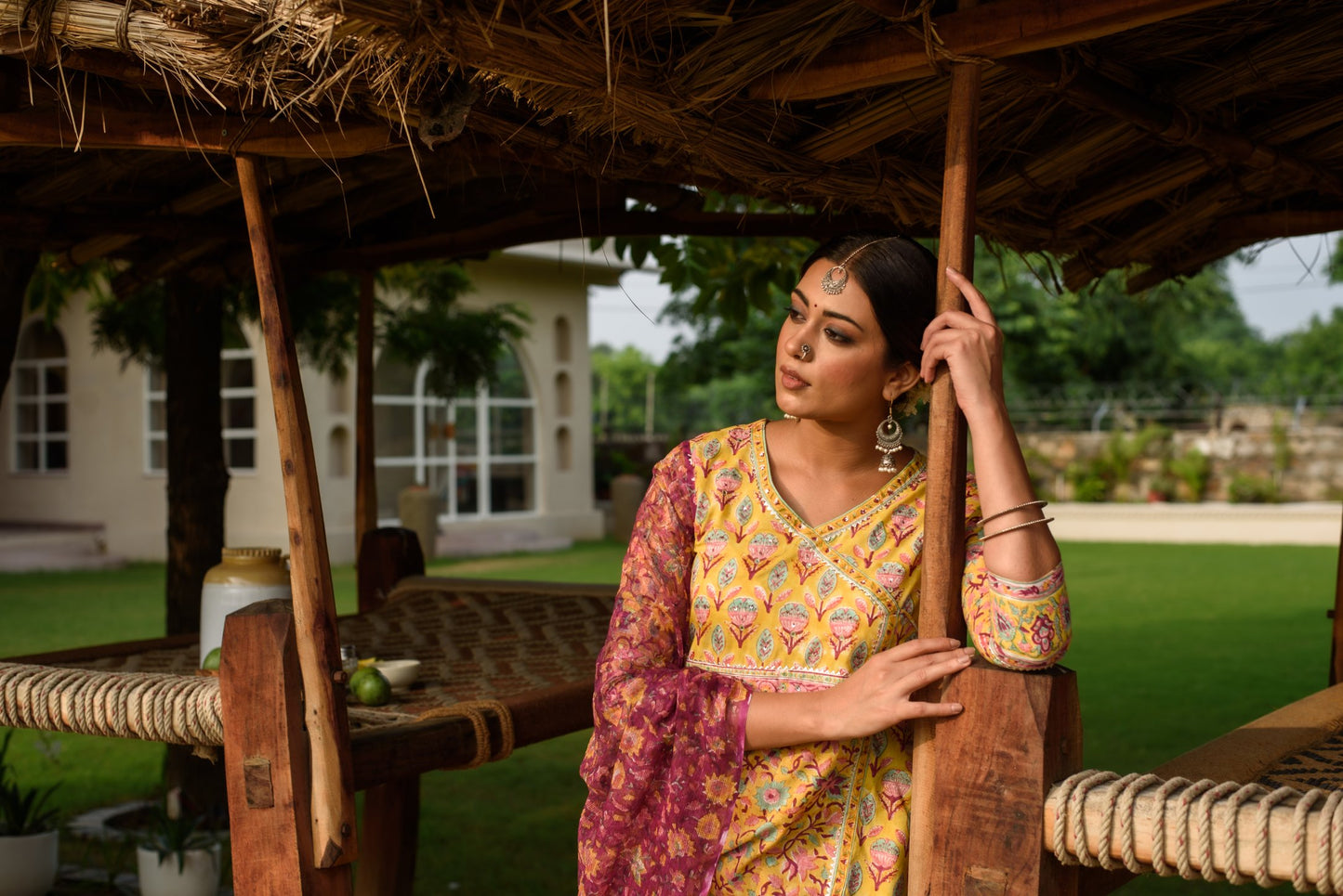 Yellow A-Line Kurta Dupatta Set For Women's