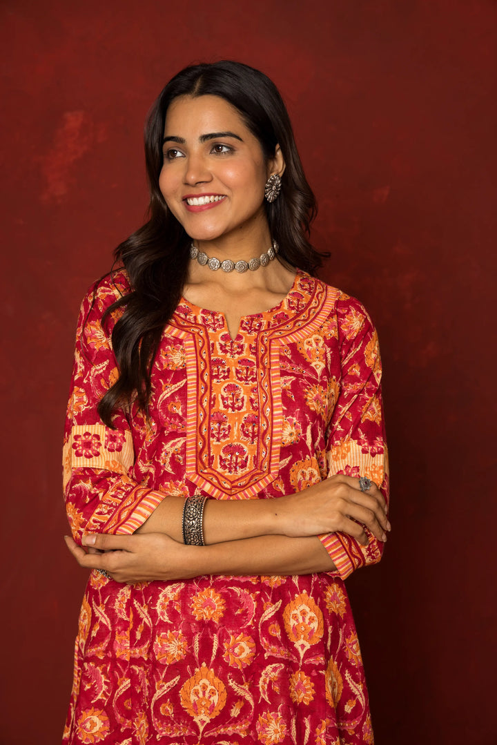 Falsa Cotton Handblock Printed Kurta Dupatta Set For Women's