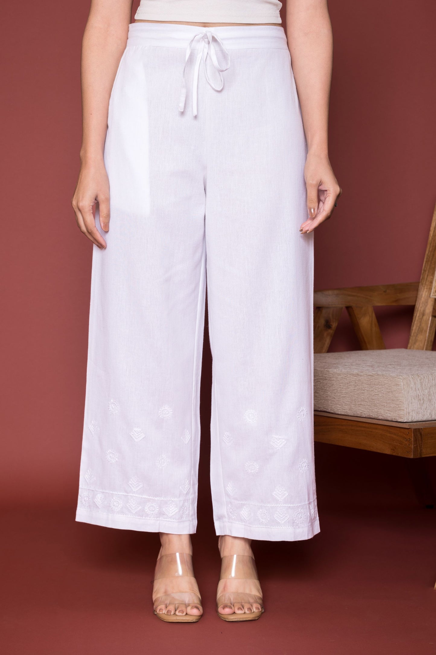 White Lukhnawi Palazzo For Women's