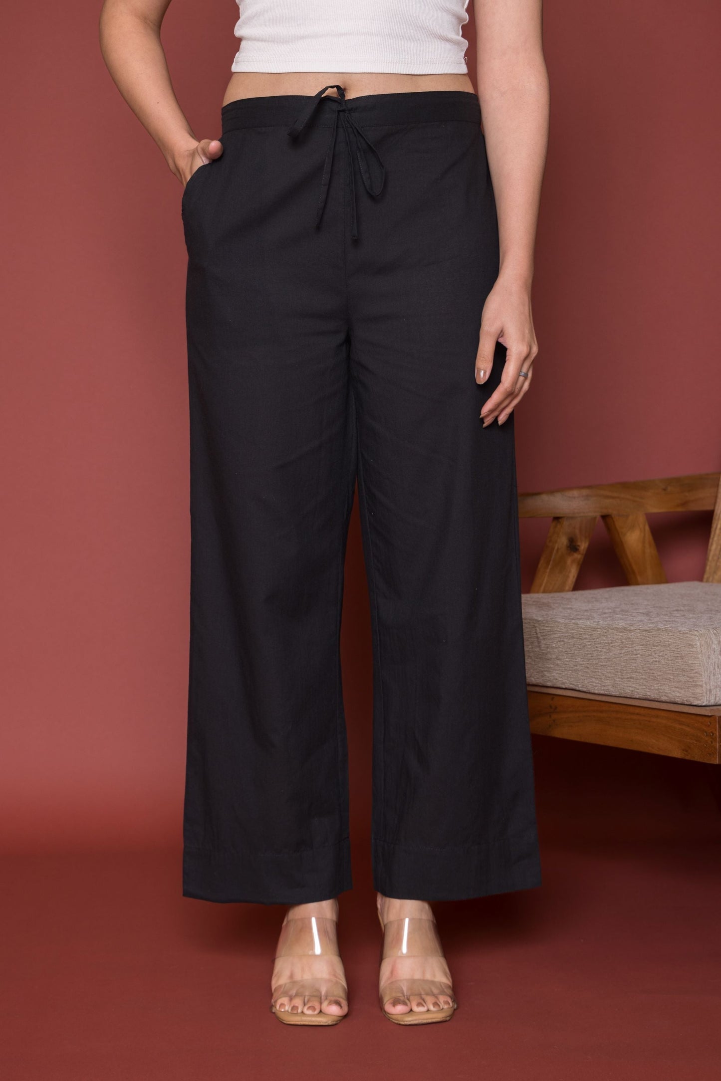 Black Cotton Palazzo For Women's