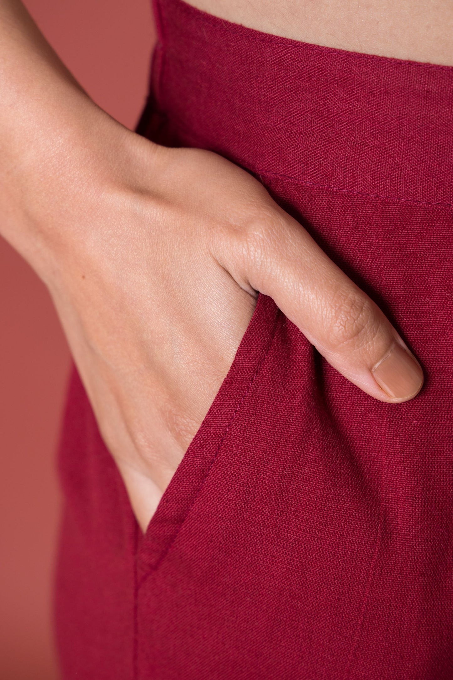 Maroon Cotton Flex Button Straight Pants For Women's