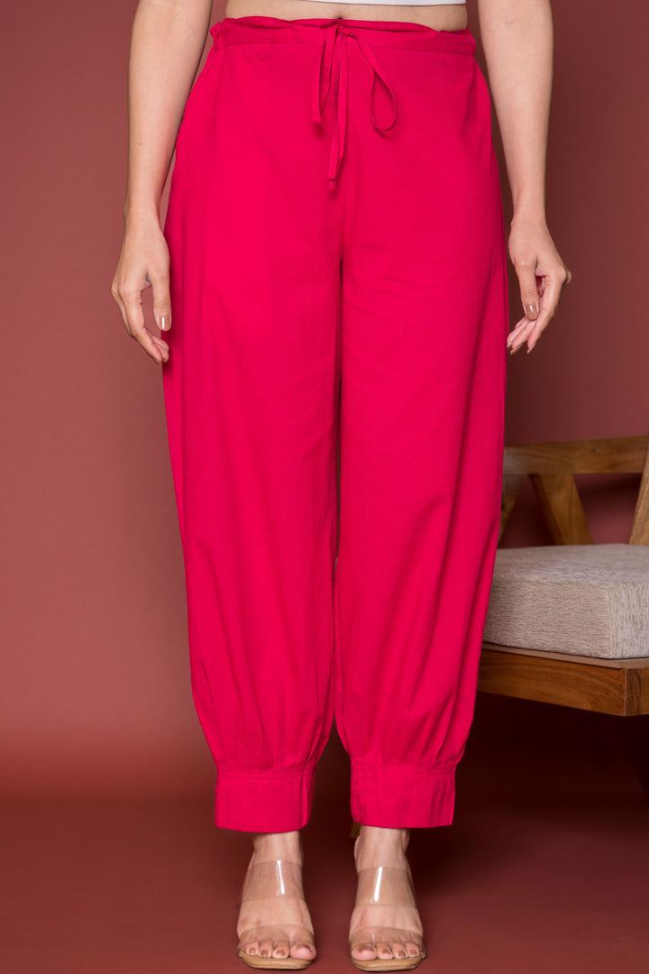Pleated Cotton Salwar-Pure cotton- Magenta Pink