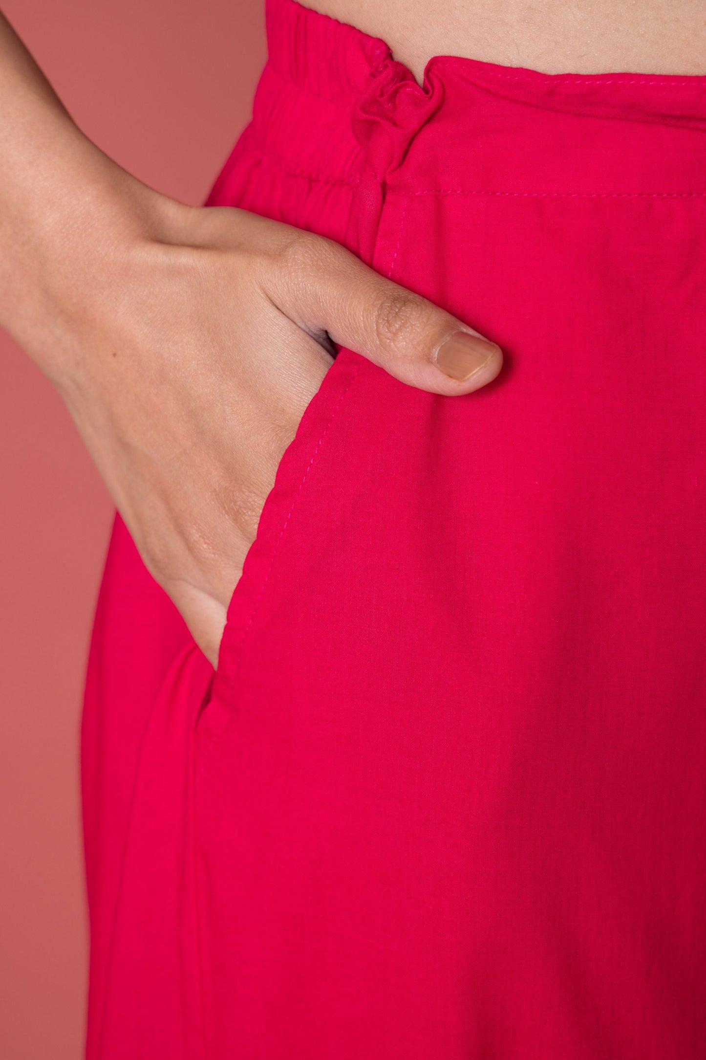 Pleated Cotton Salwar-Pure cotton- Magenta Pink