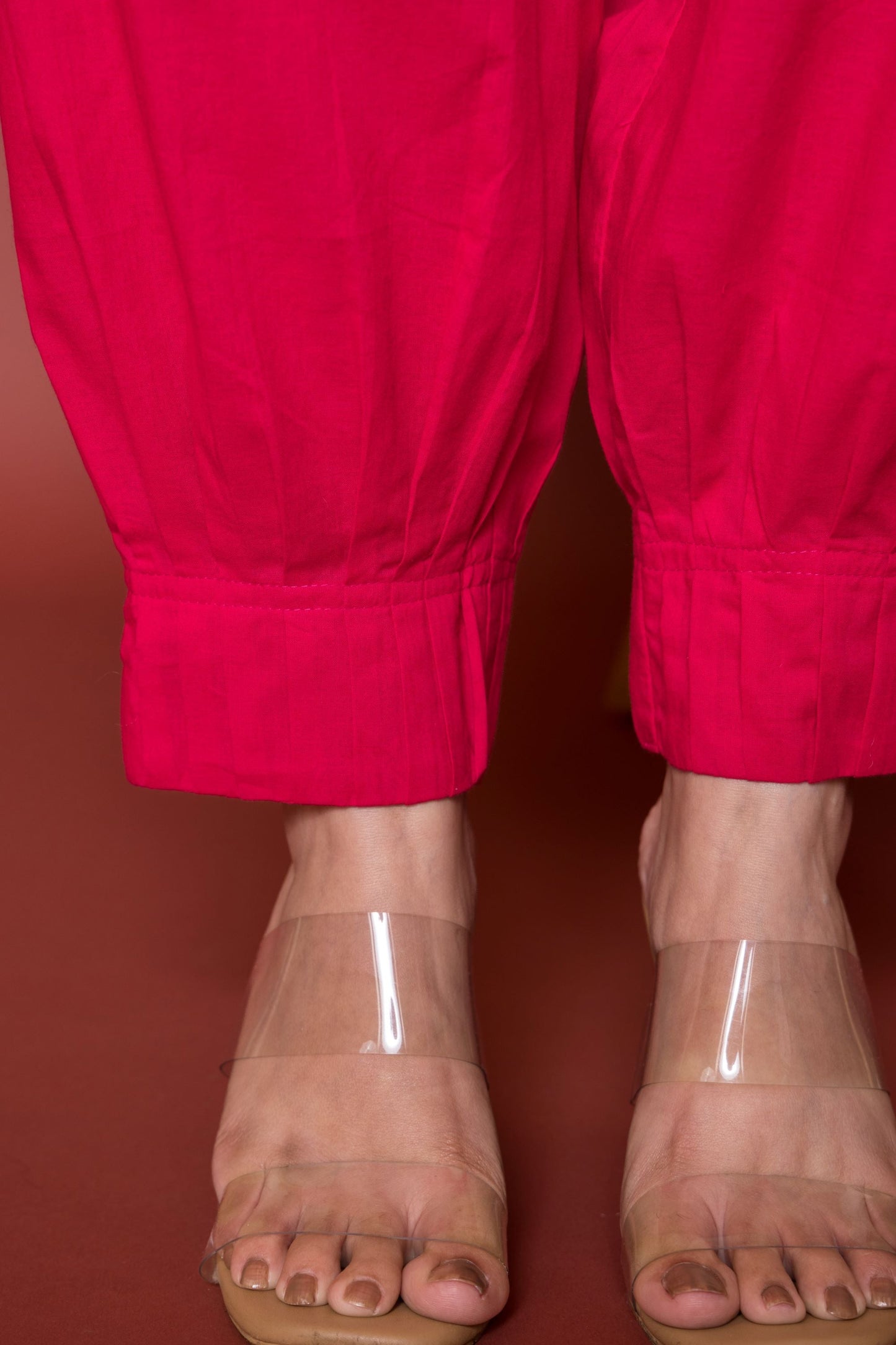 Pleated Cotton Salwar-Pure cotton- Magenta Pink