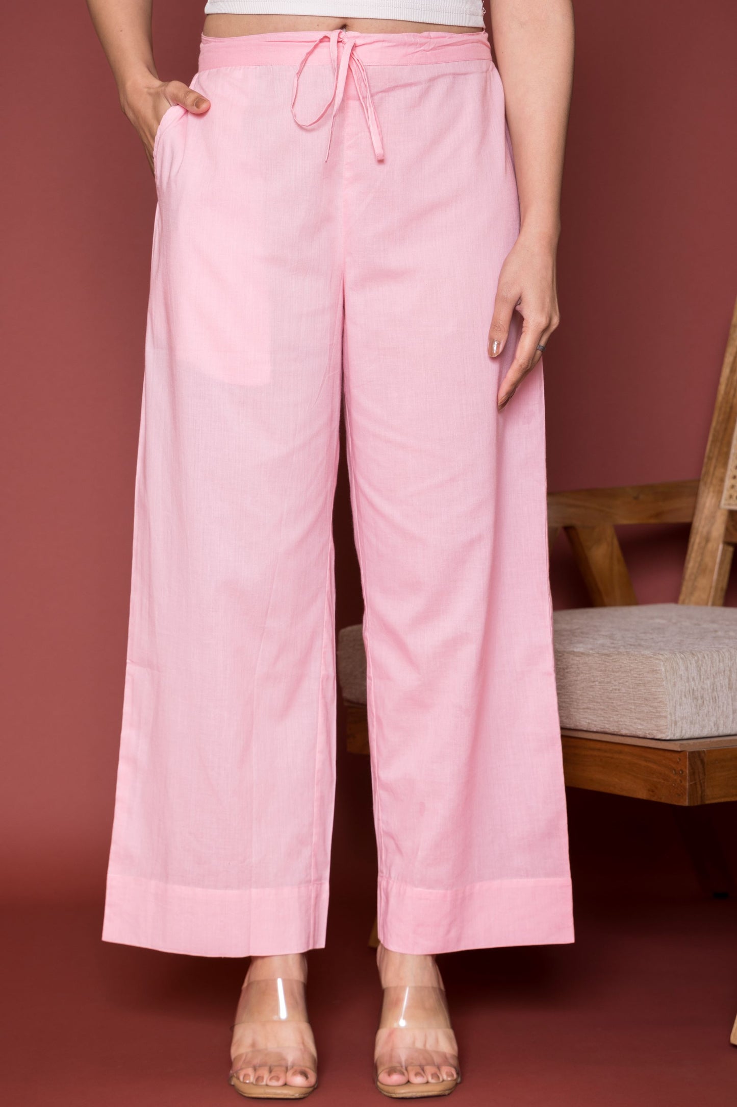 Baby Pink Cotton Palazzo For Women's
