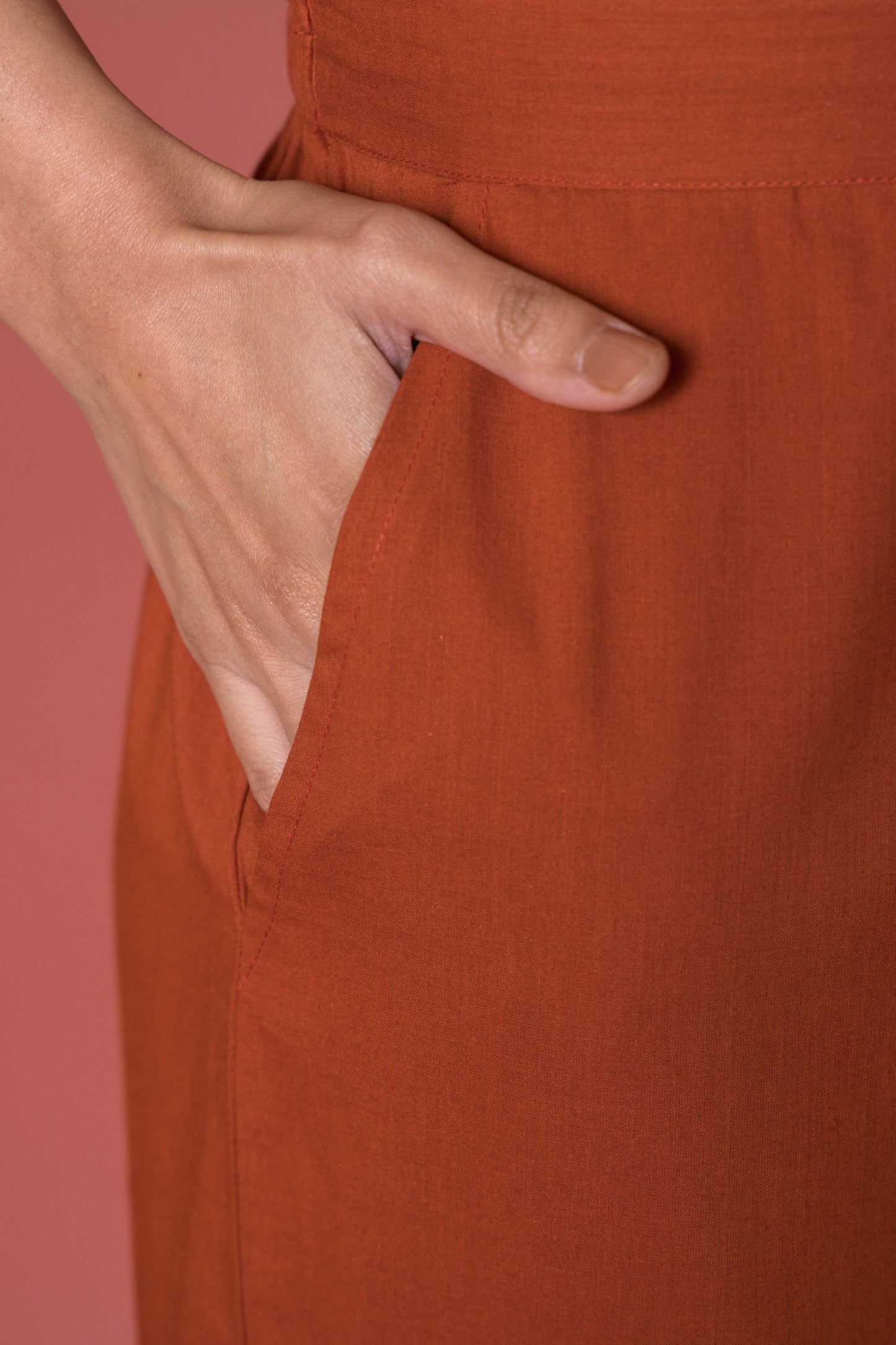 Pleated Cotton Salwar-Pure cotton-Rust