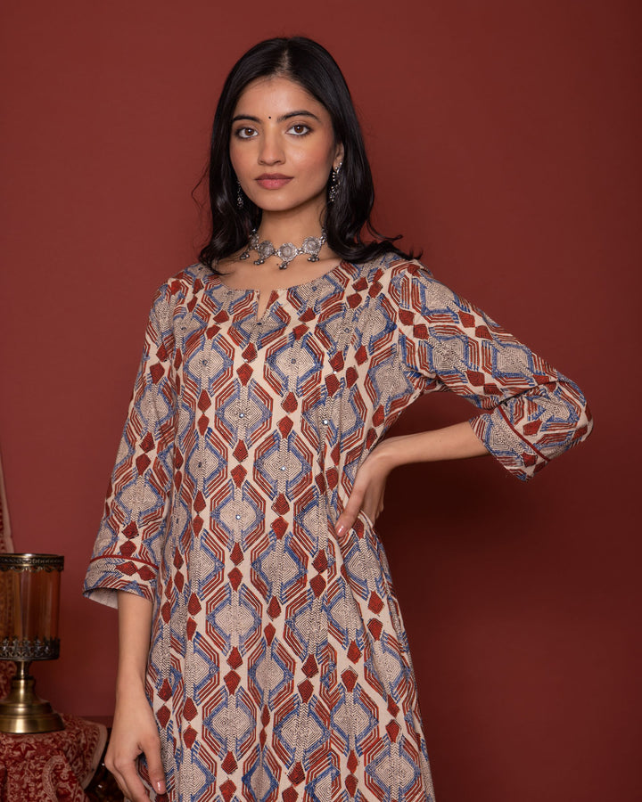 Rust Cotton A-Line Kurta For Women's