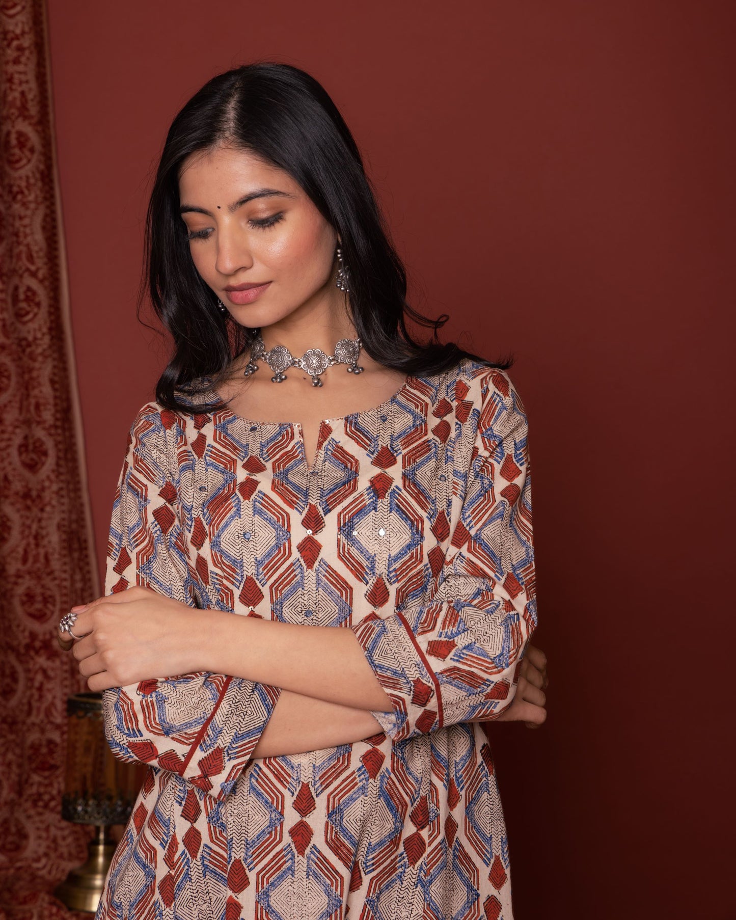 Rust Cotton A-Line Kurta For Women's