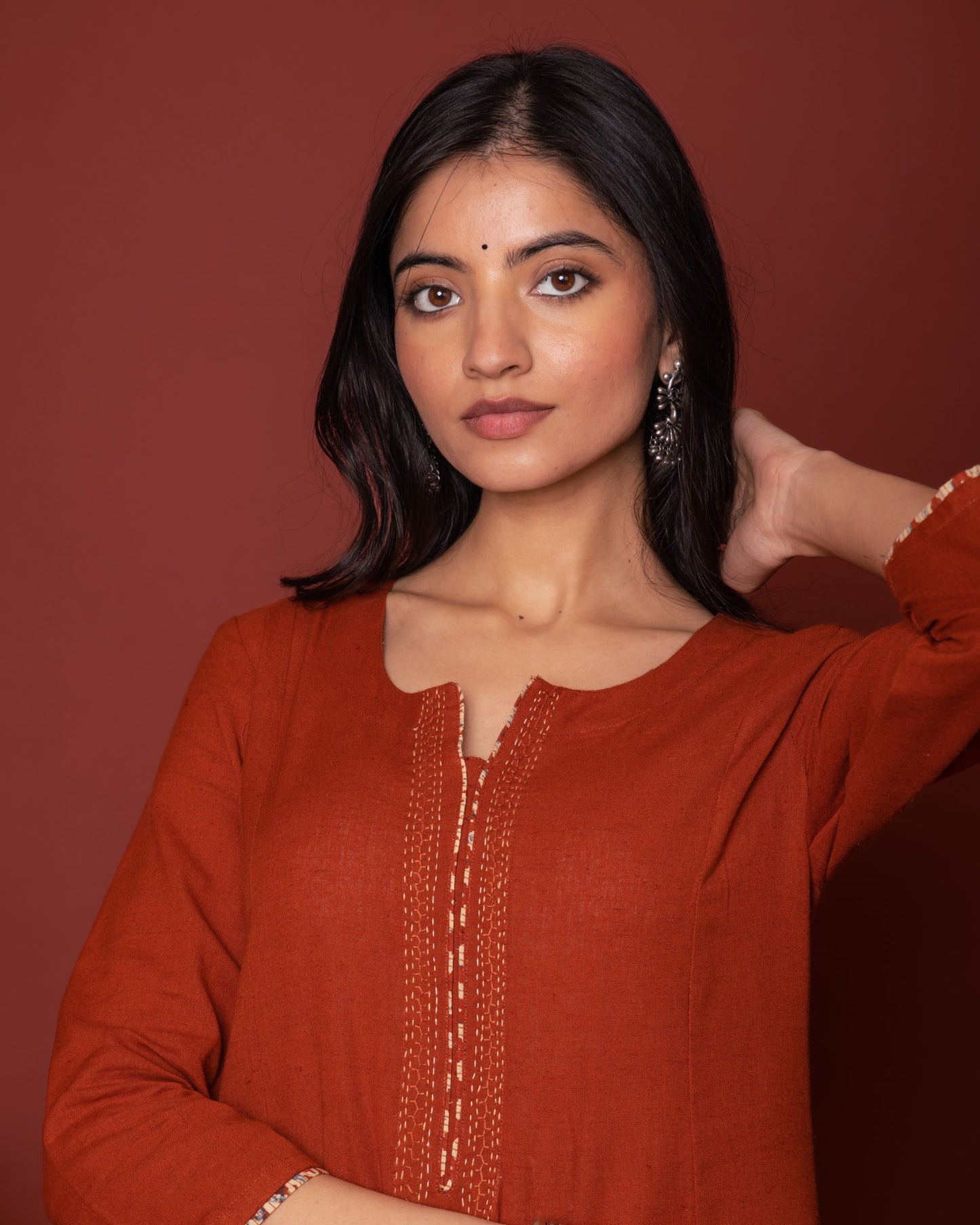 Rust Cotton Kurta Pant Set For Women's