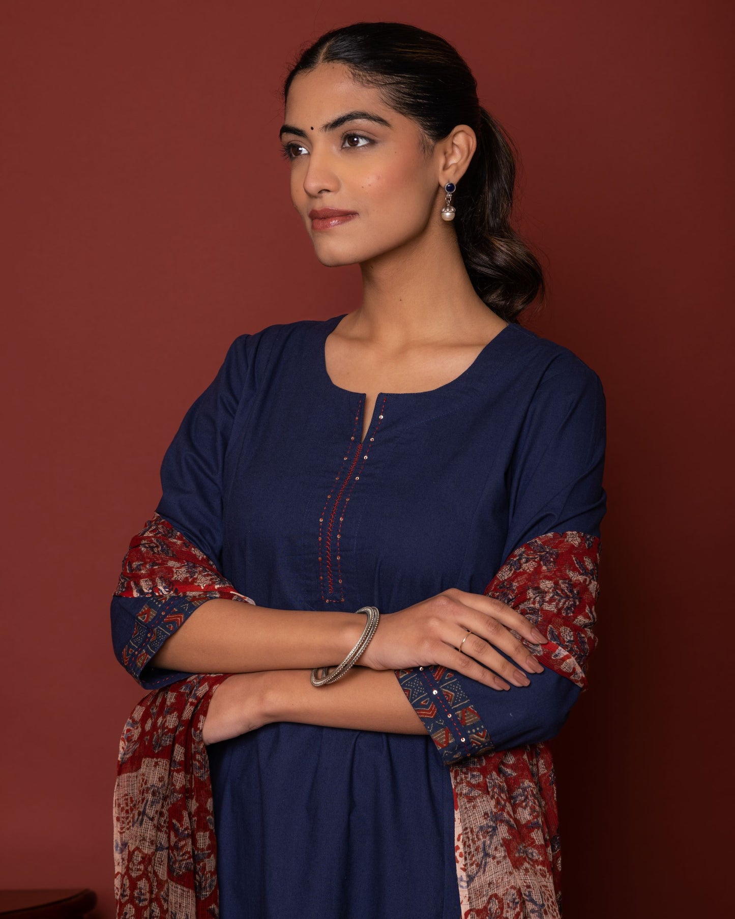 BLUE KURTA-HANDLOOM COTTON & DUPATTA-KOTA DORIYA FULL SET