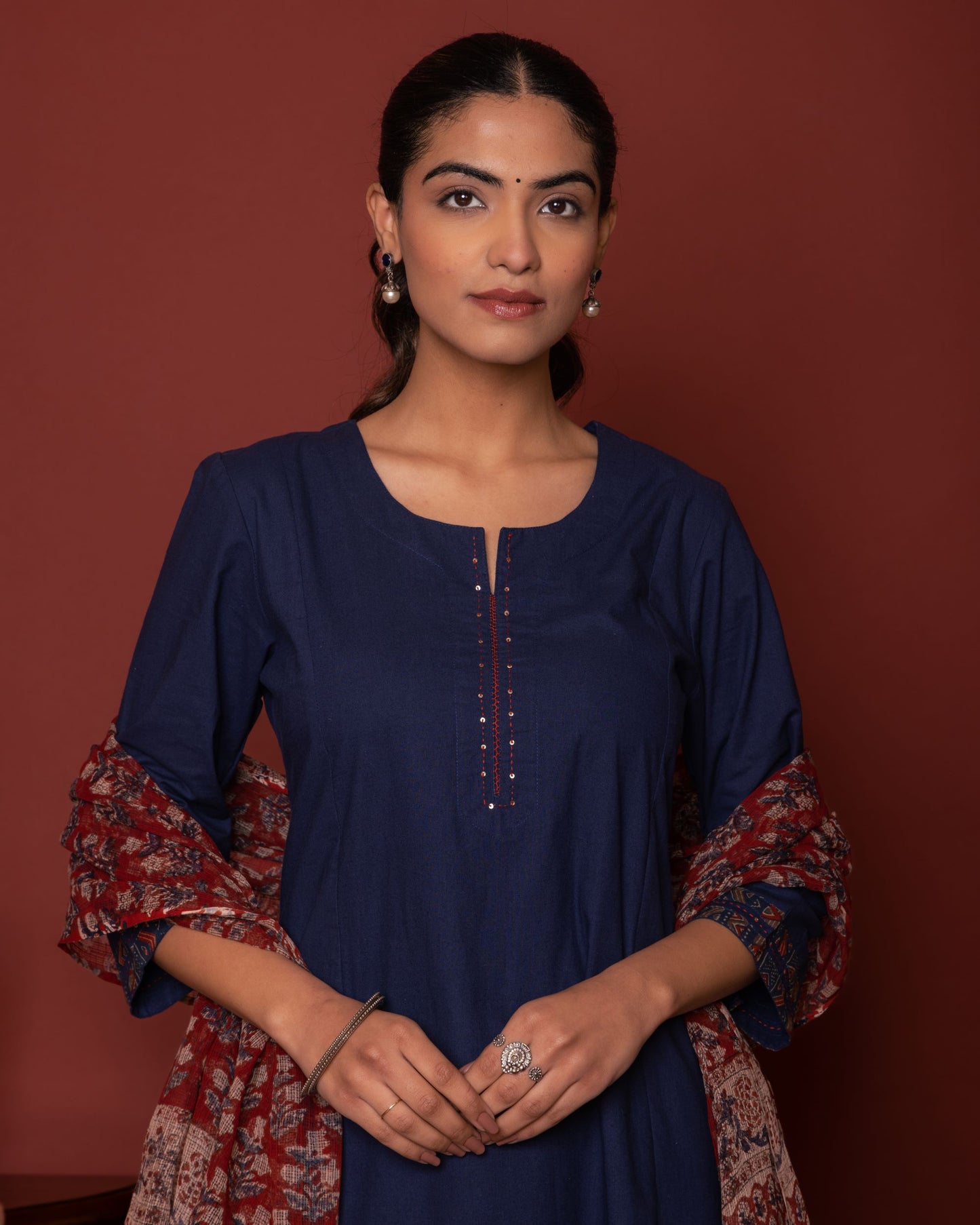 BLUE KURTA-HANDLOOM COTTON & DUPATTA-KOTA DORIYA FULL SET