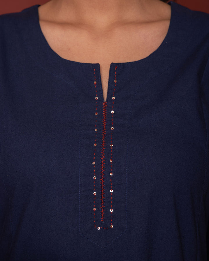 BLUE KURTA-HANDLOOM COTTON & DUPATTA-KOTA DORIYA FULL SET