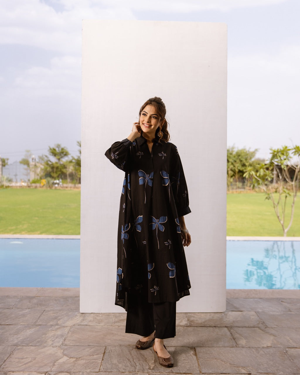 Black Dragonfly Cotton Kurta For Women's