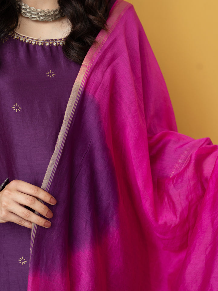 Brinjal Chanderi Complete Suit Set For Women's