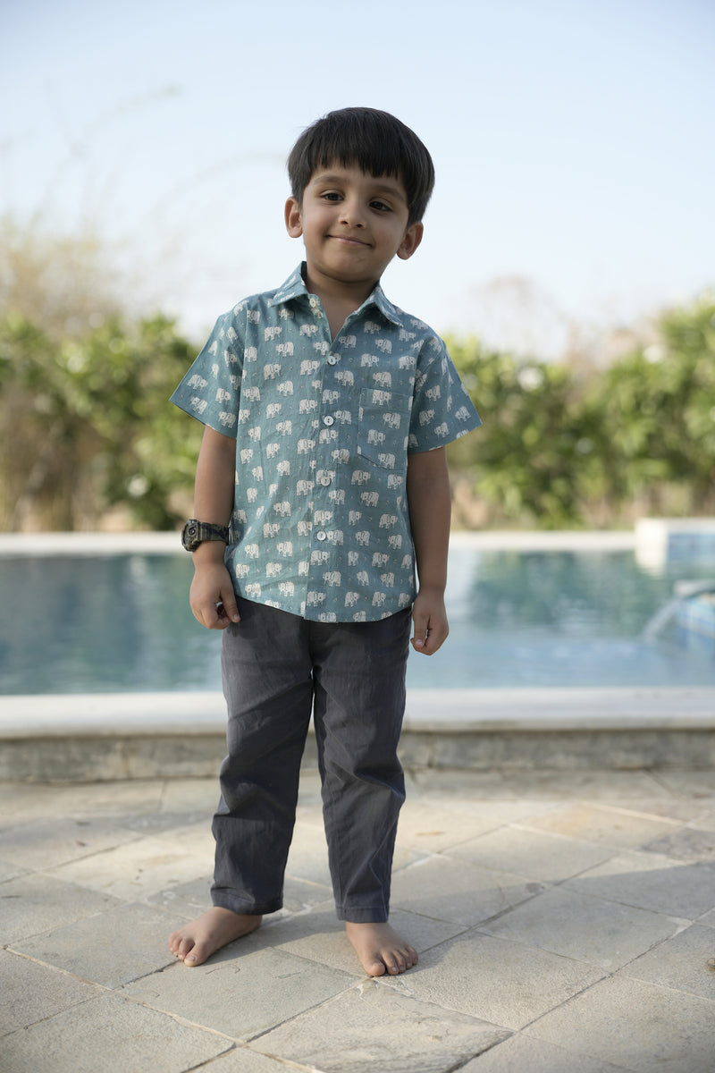 Light Blue Cotton Printed Shirt For Boys