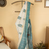 White And Blue Chanderi Block Printed