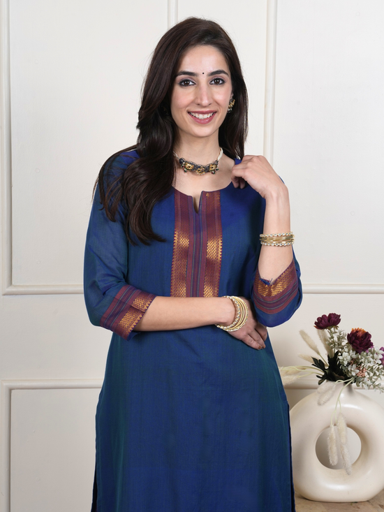 Blue South Handloom Complete Suit Set For Women's
