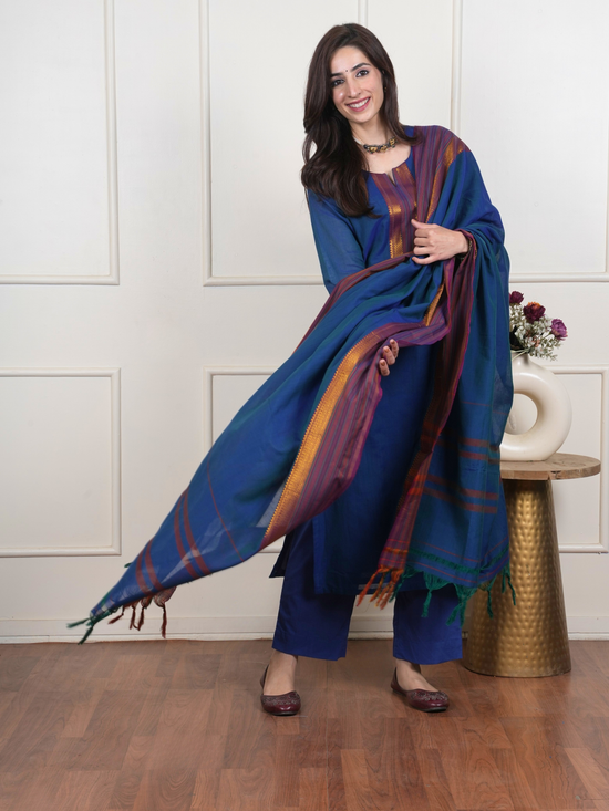 Blue South Handloom Complete Suit Set For Women's