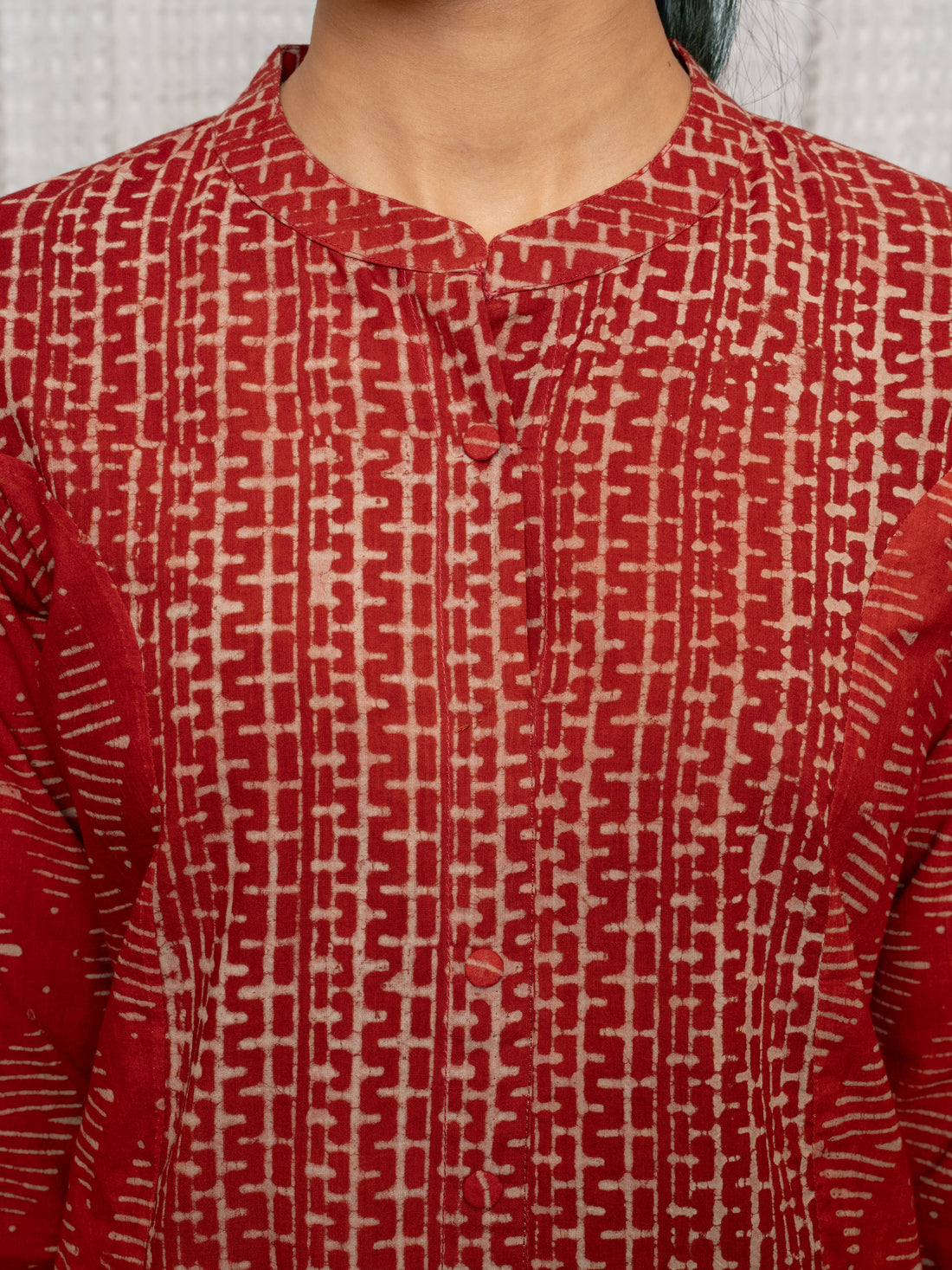 Red Cotton Collar Short Top For Women's