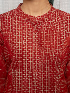 Red Cotton Collar Short Top For Women's