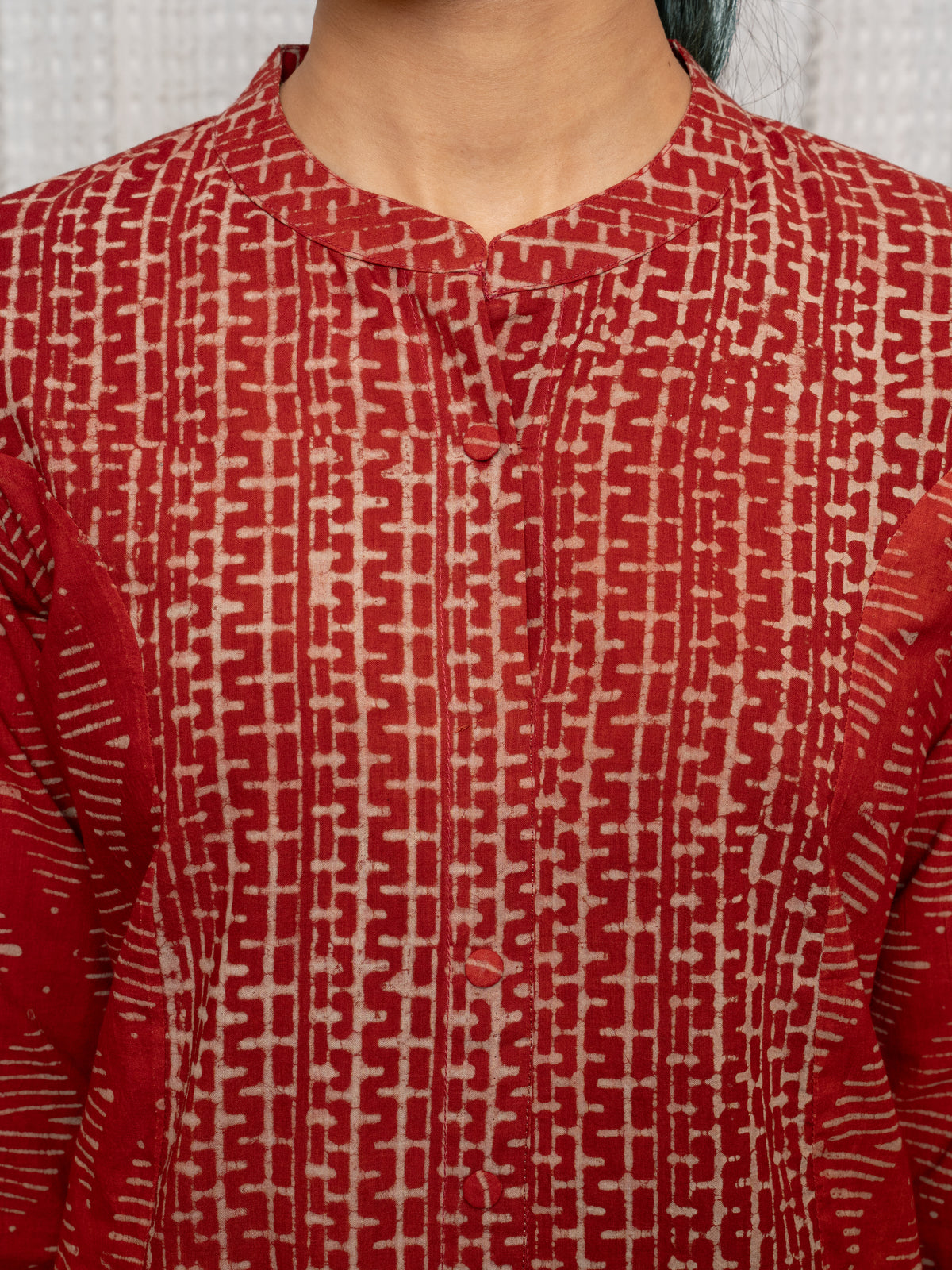 Red Cotton Collar Short Top For Women's