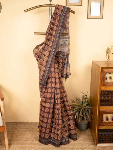 Wine Cotton Hand Kantha Saree