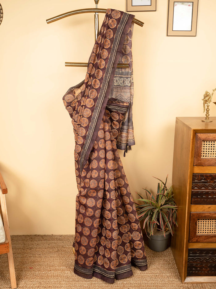 Wine Cotton Hand Kantha Saree