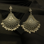 Antique Silver Jhumka Earrings with  Pearl Drops