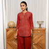 Red Cotton Collar Short Top For Women's