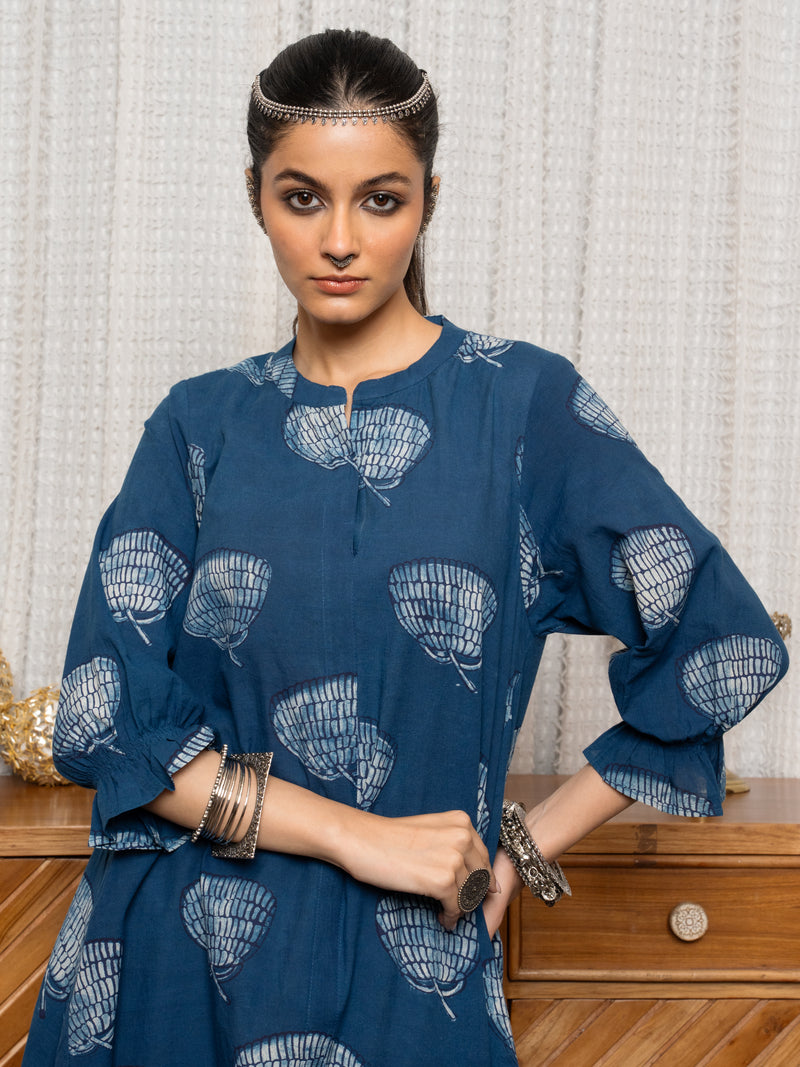 Indigo Colour Cotton Indigo Print Kurta For Women's