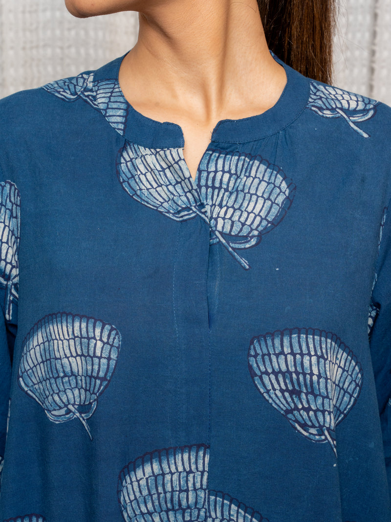 Indigo Colour Cotton Indigo Print Kurta For Women's