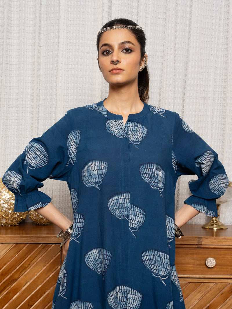 Indigo Colour Cotton Indigo Print Kurta For Women's