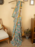 Dusty Blue Chanderi Block Print Saree