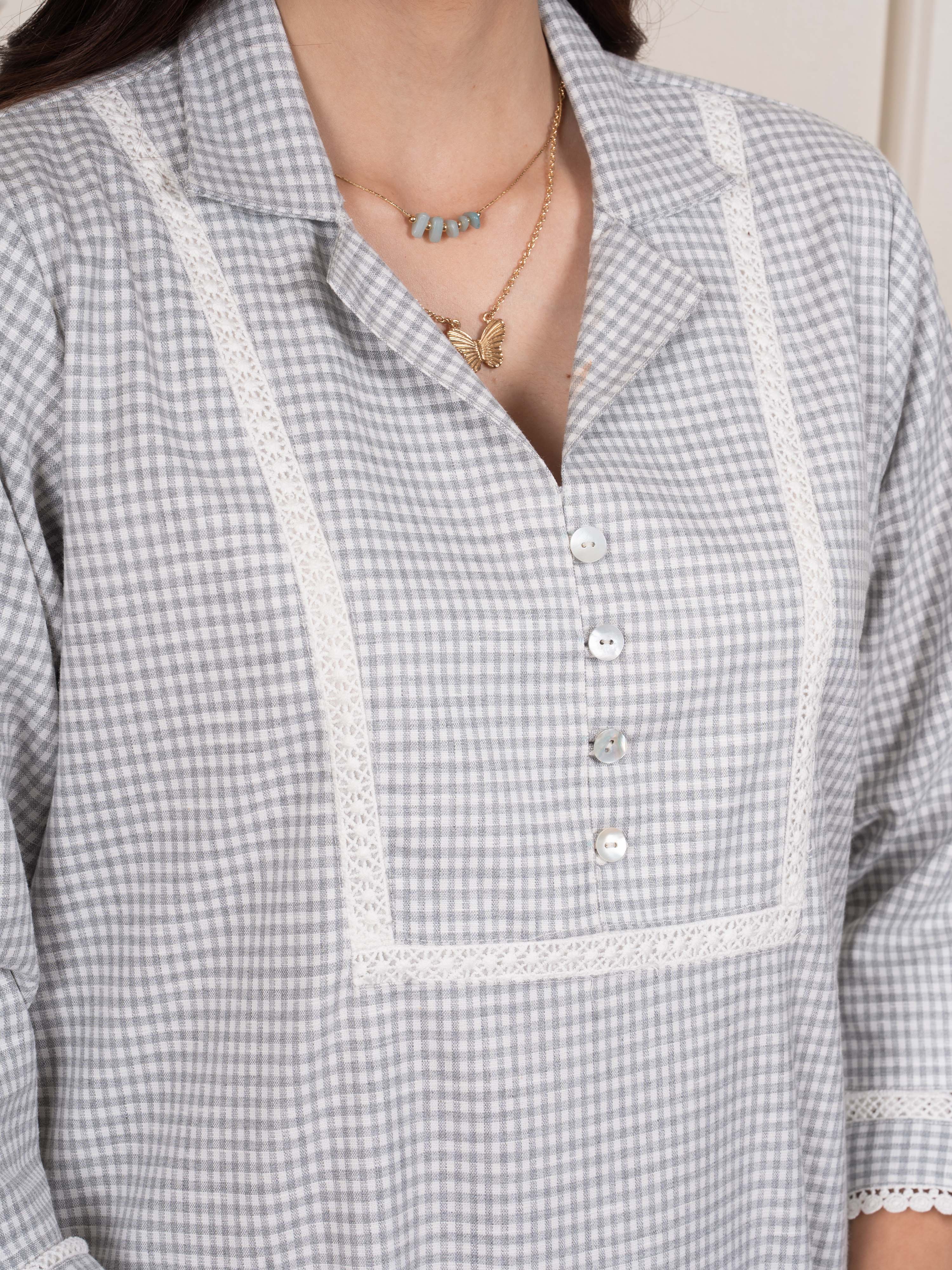 Light Blue Collar Neck Checks Woolen Kurta Pant Set