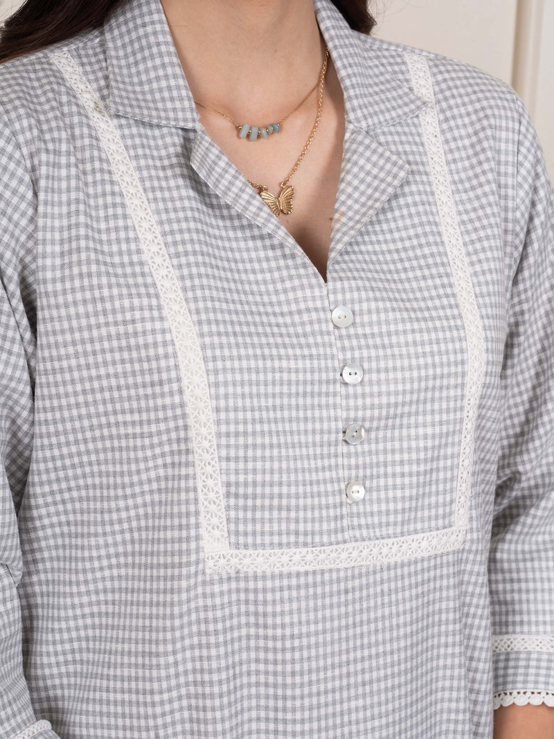 Light Blue Collar Neck Checks Woolen Kurta Pant Set