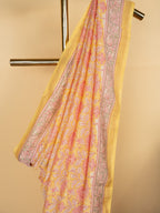 Light Yellow Chanderi Block Print Saree