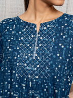 Indigo Cotton Round Neck Kurta For Women's