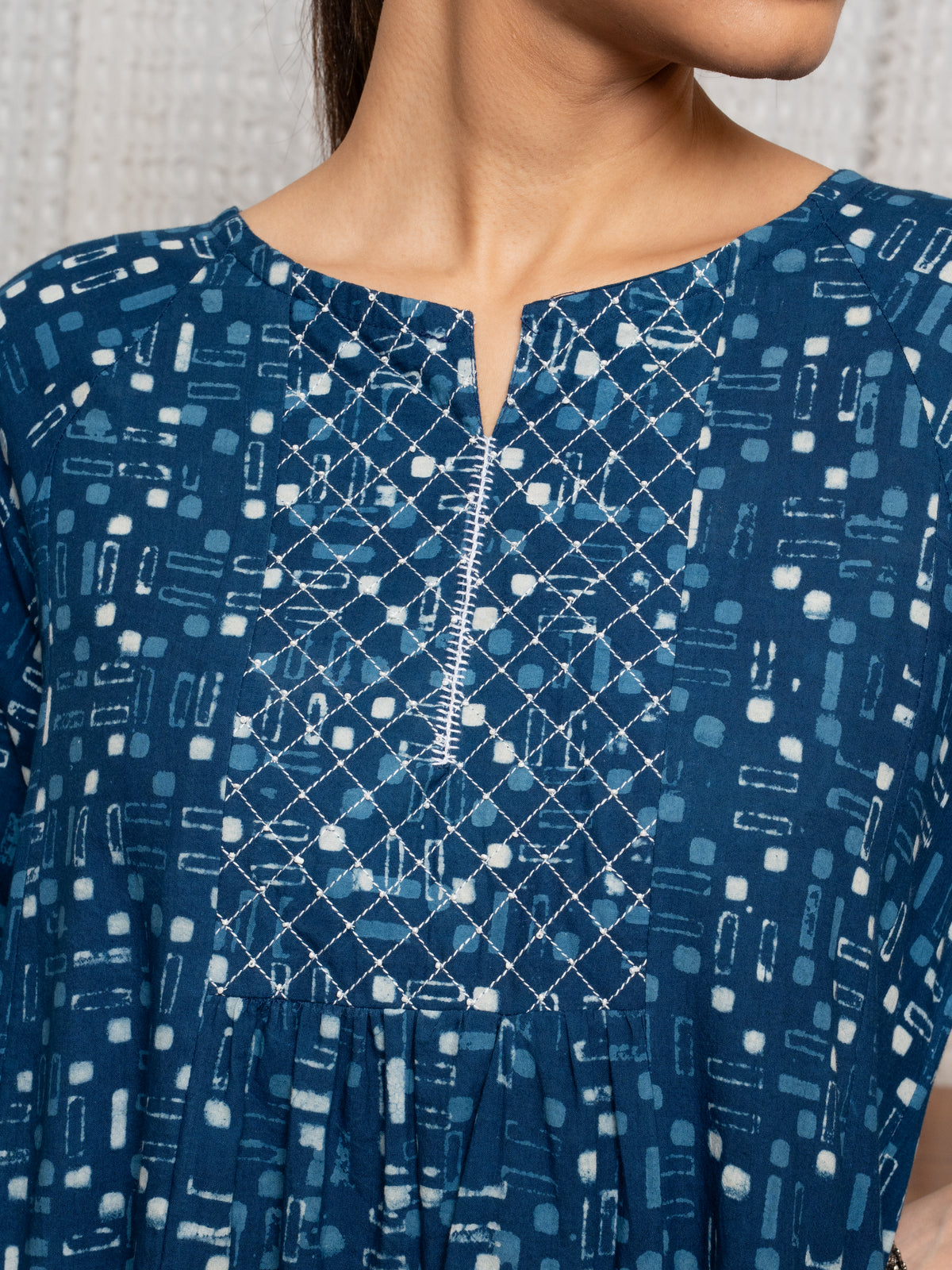 Indigo Cotton Round Neck Kurta For Women's