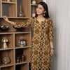Beige Colour Cotton Round With V-Neck Abstract Print Kurta For Women's