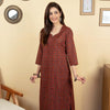 Brick Red Colour Cotton Round With V-Neck Abstract Print Kurta For Women's
