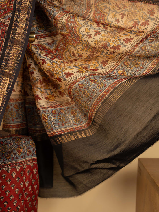 Red Chanderi Block Printed Saree