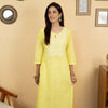Yellow Colour Premium Cotton Round With V Neck Hand Embroidered Chikankari Kurta