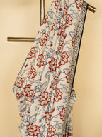Beige Cotton Modal Block Print Saree