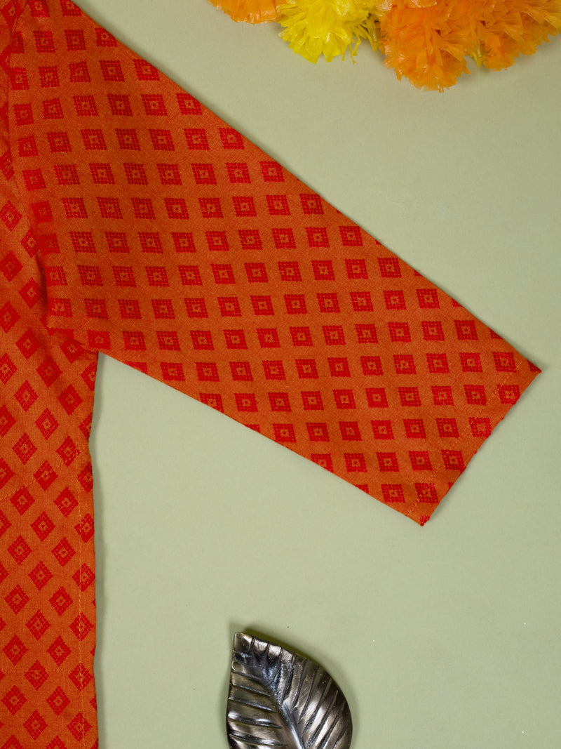 Red Banarasi Kurta For Boys