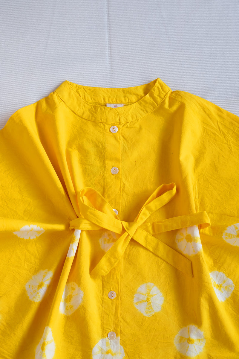 Yellow Handdone Bandhani Printed Kaftan-Kids