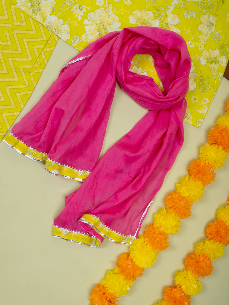 Green Cotton Kurta Salwar with Dupatta Set For Kids