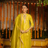 Golden Banarasi Chanderi Silk V-Neck Complete Suit Set For Women's