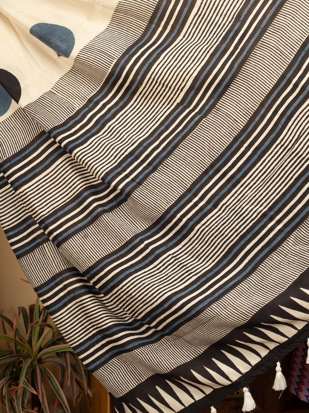 White Cotton Modal Block Print Saree