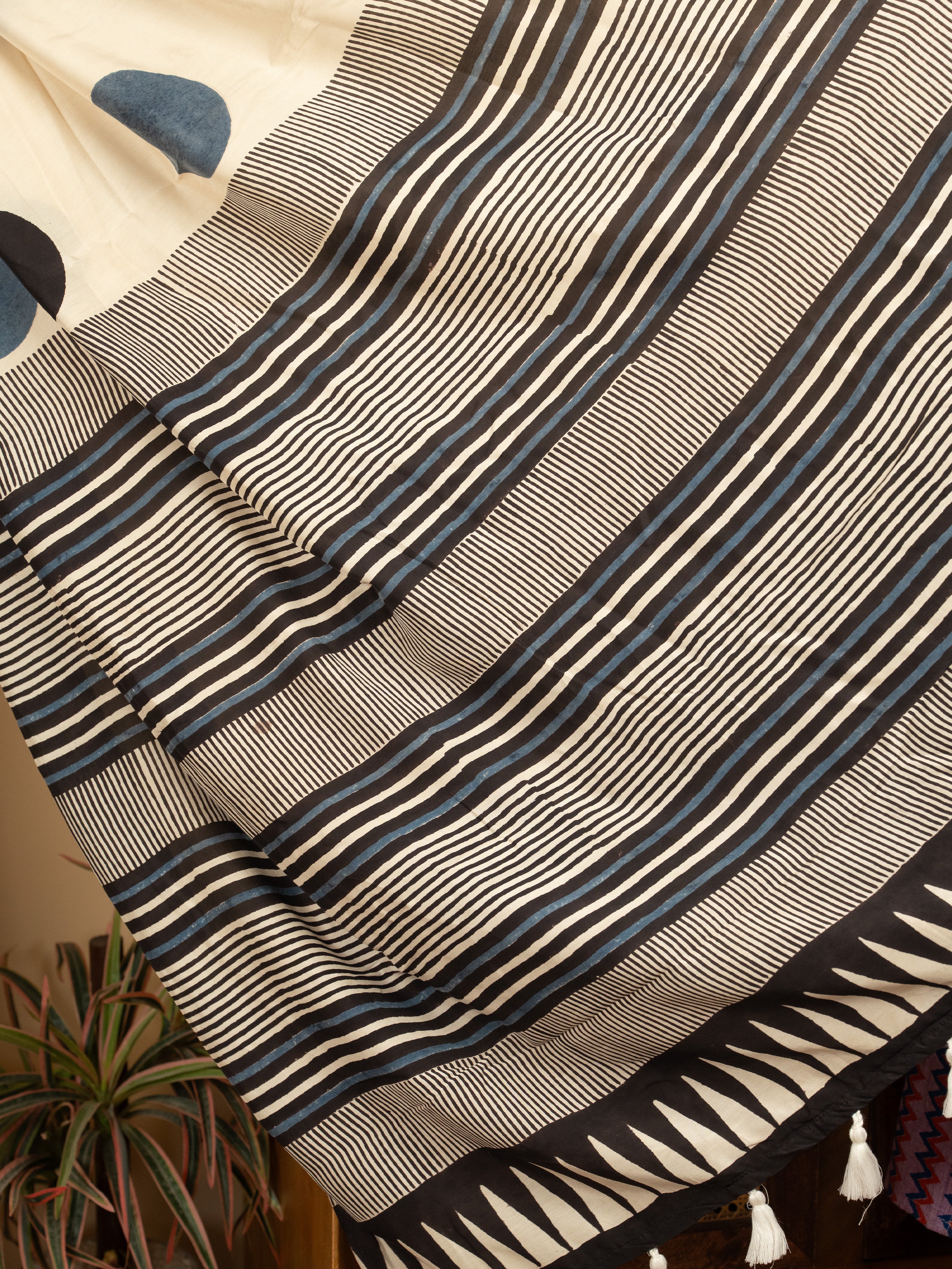 White Cotton Modal Block Print Saree